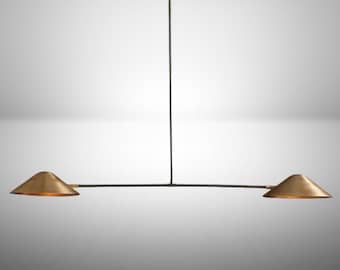 Lustre linéaire moderne en laiton au plafond du milieu du siècle, double luminaire suspendu minimaliste, lampe faite main, salle à manger, salon pour îlot de cuisine