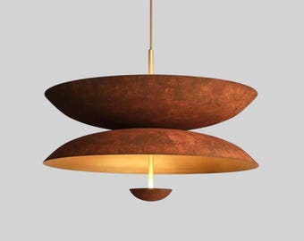 Suspension Mid-Century en Laiton Moderne | Lustre rustique rouge | Plafonnier rétro scandinave, éclairage moderne, décoration d'intérieur minimaliste