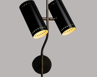 Applique murale noire moderne, luminaire industriel milieu de siècle à double tête, éclairage mural vintage réglable, chambre à coucher, salon, lecture