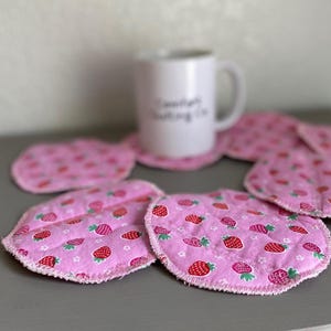 Fruit Coasters Set of 4 - Multiple Colors | Strawberry Coasters | Peach Coasters | Quilted Coasters | Heat-Insulated Fabric Coasters |