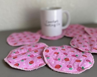 Fruit Coasters Set of 4 - Multiple Colors | Strawberry Coasters | Peach Coasters | Quilted Coasters | Fabric Coasters |