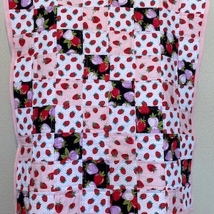 Strawberry Baby Girl Quilt | Baby Girl Nursery decor | Strawberry Shortcake Theme | Gift for Baby/New Parents | Pink, White, and Red Quilt |