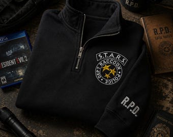 Resident Evil STARS RPD Embroidered Quarter Zip, Raccoon City Gamer Gift