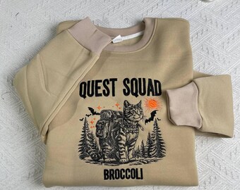 Felpa con ricamo Quest Squad Cat, girocollo con motivo Broccoli