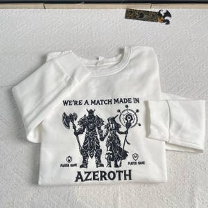 Personalized Warcraft Embroidered Couple Shirt, WoW Gamer Anniversary Gift, Valentine’s Gaming Shirt for Him & Her, Perfect for WoW Fans