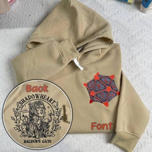 Shadowheart Embroidered Hoodie, Baldur&#39;s Gate 3 Sweatshirt, BG3 Crewneck, Gamer Gift, Cozy Fantasy Merch