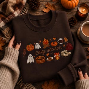 Gezellige Season geborduurde sweatshirt hoodie, herfsttrui, gezellig seizoenscadeau voor haar