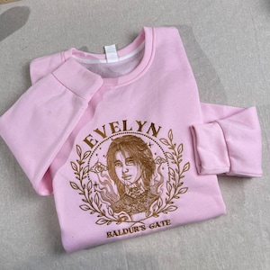 Evelyn Embroidered Sweatshirt, BG3 Evelyn Hoodie, Baldur&#39;s Gate Shirt for Fans, Crewneck, Perfect Gamer Gift.