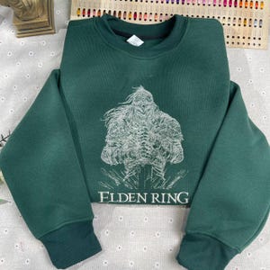 Elden Ring Embroidered Sweatshirt, Fantasy Knight Design, Perfect Gamer Gift for Fans of Elden Ring and Dark Fantasy.