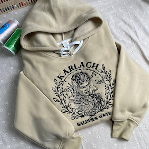 Karlach Embroidered Sweatshirt, BG3 Hoodie, Baldur&#39;s Gate 3 Shirt, Gamer Gift, Cozy Crewneck for Fantasy RPG Fans