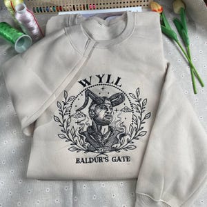Wyll Embroidered Sweatshirt, BG3 Wyll Hoodie, Baldur&#39;s Gate Shirt for Fans, Crewneck, Ideal Gift for Gamers.