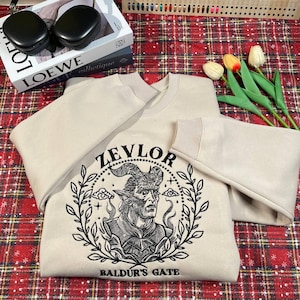 Zevlor Embroidered Sweatshirt, BG3 Zevlor Hoodie, Baldur&#39;s Gate T-Shirt for Fans, Crewneck, Perfect Gift for Gamers.