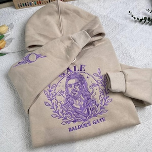Gale Embroidered Hoodie, Baldur&#39;s Gate 3 Sweatshirt, BG3 Shirt, Gamer Gift, Cozy Fantasy Apparel for Fans
