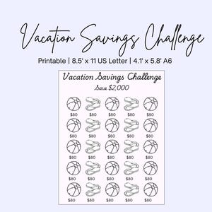 Vacation Savings Challenge Printable, Money Saving Tool, Digital Download