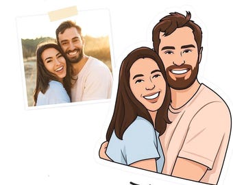 Custom Hand-Drawn Realistic Couple Stickers | Personalized Photo to Cartoon Sticker | Wedding | Unique Illustration with White Border