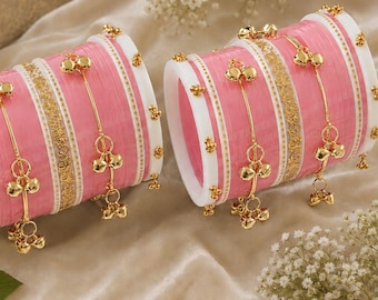 Conjunto Chura nupcial rojo con brazaletes Kashimiri Ghungroo / Boda Chooda Punjabi