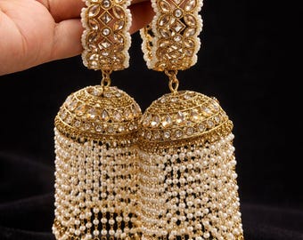 Kundan Pearl Bridal Polki Kaleere Bangles, Gold Tone Indian Wedding Jewelry