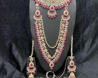 Elegant Kundan Bridal set/Indian bridal jewelry/ high quality kundan Polki jewelry, Pink Bridal Set, Wedding Necklace, Full bridal Set