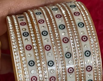Indisches Braut Armreifen Set, Chura Partywear Armreifen, Gepunktete Armreifen Set, Hochzeit Armreifen Schmuck, Indische Armreifen Armband, Geschenk für sie