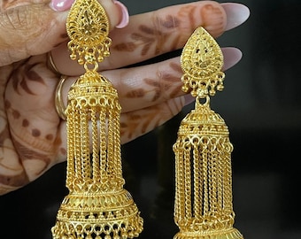 Indian gold Earrings Jhumki , South Indian Jhumka India Zumki Bali Jhumka Temple Jewelry, Pakistani Jewelry Jhumka Gold Jhumka Set