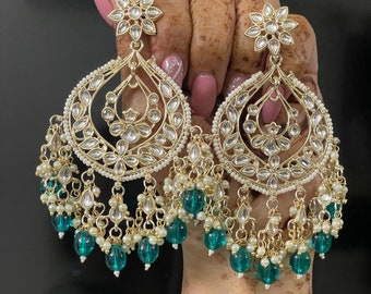 Kundan Chandbali Earrings, Polki Indian Jewelry Jhumka