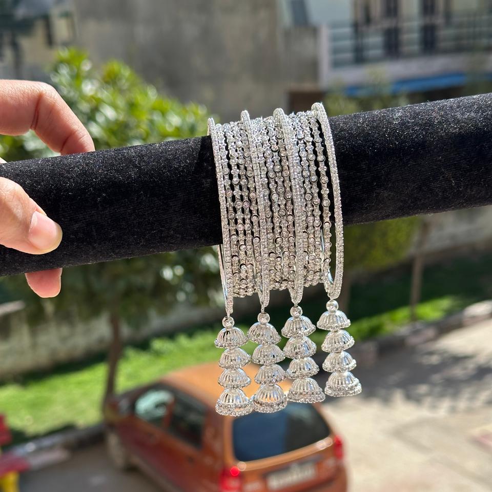 Silver Jhumki Tassel Bangles, Punjabi Indian Bracelet Set - Etsy