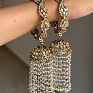 Polki jhumki bangles set with kallire /pearls and stones kade set/Indian Wedding jewelry/Indian Bangles/ Kangan/ bracelets, Wedding bangles