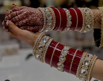 Indian Chura Bangle Set/Traditiona Bridal Choora Punjabi Chura/Bridal Dotted bangles/ Wedding bangle Set for Women/Girls Jewelry