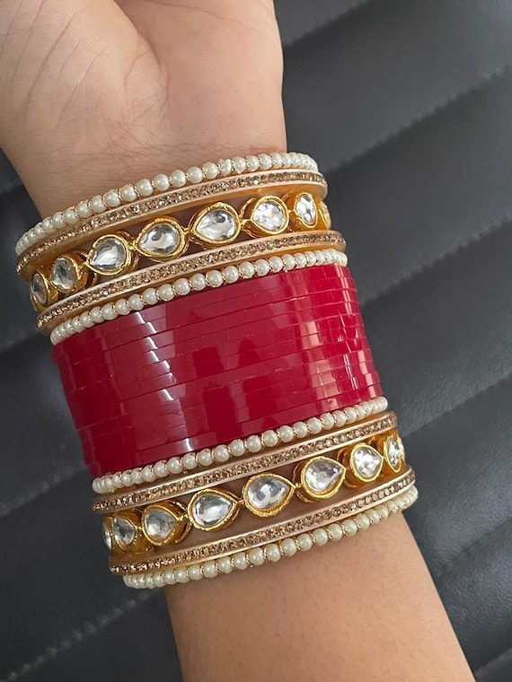 Indian Chura Bangle Set/Traditiona Bridal Choora Punjabi Chura/Bridal  Dotted bangles/ Wedding bangle Set for Women Jewelry, Short Chooda