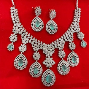 Set di collana con zirconi cubici/Set di collana con diamanti americani/Collana importante in argento indiano/Collana da sposa/Gioielli da sposa/Regalo per lei