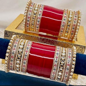 Indian Traditional Kundan Red chuda Pearl Kada Acrylic Wedding Bridal Chura Jewelry/Wedding Bangles For Bride | Bridal Bangles Chooda Choora