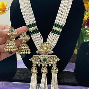 パール ゴールデン ロング マーラ ネックレス / ラニ ハール / ロング ネックレス / ユニークなスタイル / インド / パキスタン / ファッション ジュエリー / インドのブライダル ネックレス