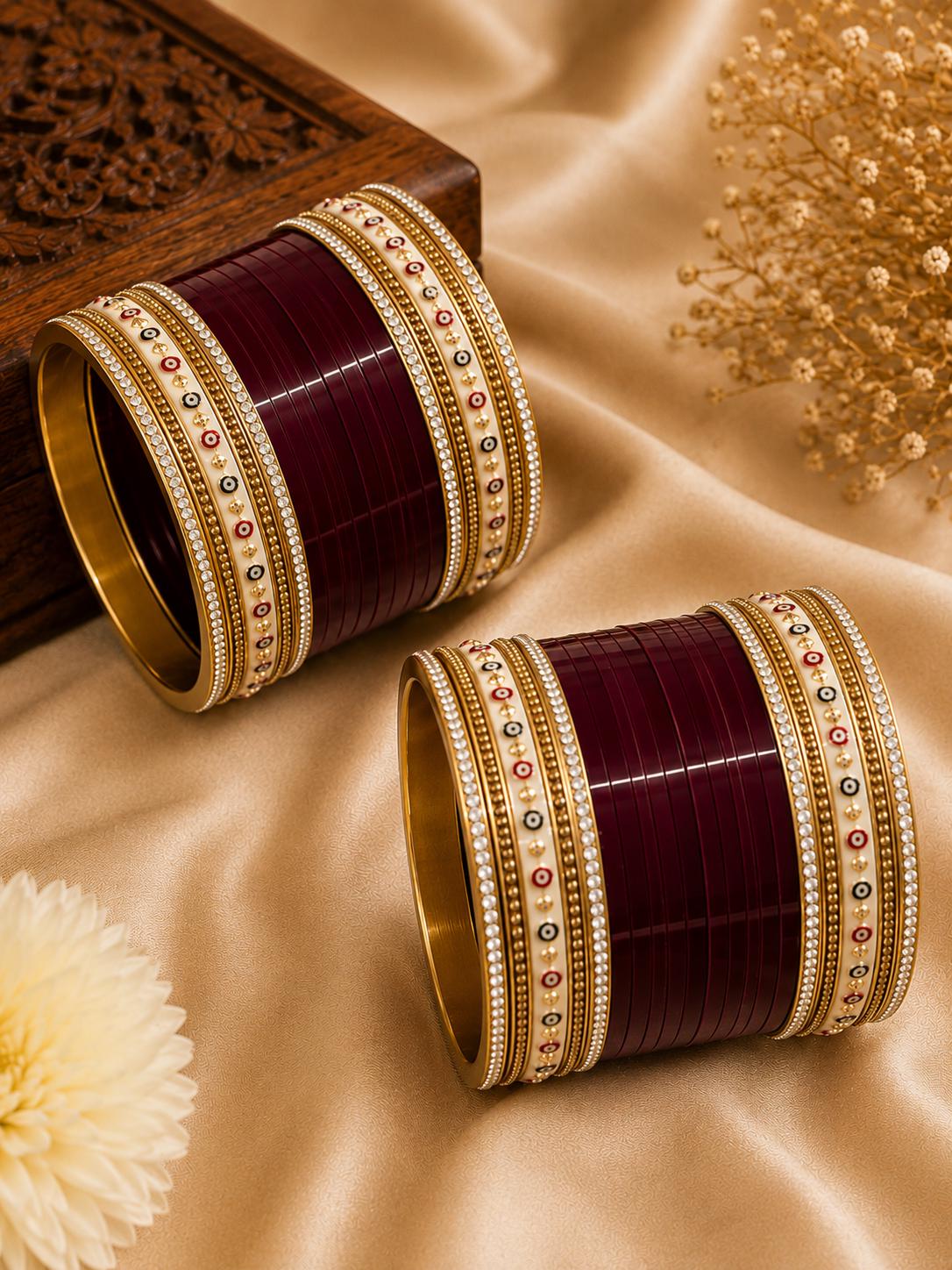 Peach Bridal Chura Set, Indian Wedding Chooda Bangles, Punjabi