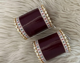 Indian Chura Bangle Set/Traditiona Bridal Choora Punjabi Chura/Bridal Dotted bangles/ Wedding bangle Set for Women/ Maroon Chooda