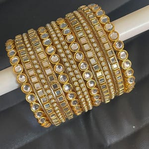 Indian Kundan Bangles Set , Golden Stone pearl Indian Asian bangles With Pearls Wedding bangles, Indian jewelry, Bridal bangles