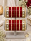 Indian Bridal Chura Bangle Set: Red Kundan Wedding Jewelry