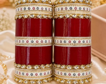 Conjunto de brazaletes Chura nupcial indio Kundan, Choora de boda Punjabi