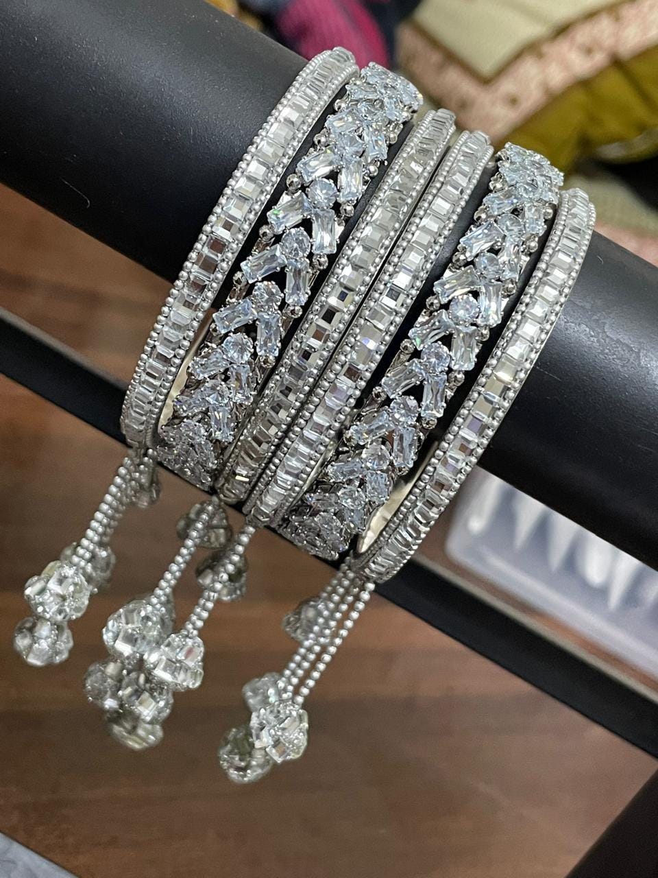 l bangle set silver 2022ss O代官山 Indian CZ Bangle Set With Tassels, Silver Finish - Etsy