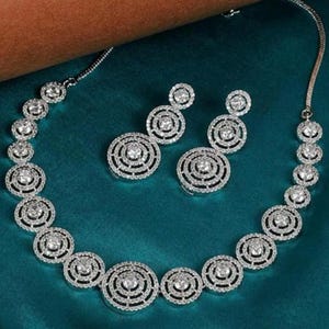 Royal CZ Bridal Necklace and Earrings Set , Bridal Jewelry Set, Bridal Earrings And Necklace, Statement Earrings Cz, Necklace Set, AD Set