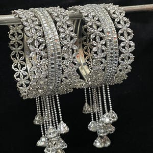 Silver/Gold Cz American Diamond(8PCS)/CZ Bangles/Bracelet/Indian Party Wear Bangles/ CZ stone bangles/Indian wedding/bridal jewelry, Tassel
