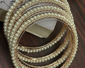 Designer Pearl Bangles -Indian Bangles -Bridesmaid Gift- Gold Plated Pearl Bangles - Cluster Bangles- Bollywood - Traditional- Set of 4