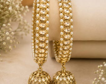 Indian Bridal Bangle Set with Pearl Kundan Jhumki Kada, Wedding Jewelry
