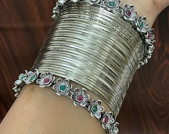 1129s Silver Color Metal Bangle Set Indian Bridal Churiyan
