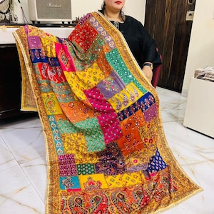 Dupatta multicolore per donne, designer Chunari Dupatta, Dupatta indiani, Phulkari Dupatta, Dupatta pakistano, Dupatta lavoro a specchio, Chunni