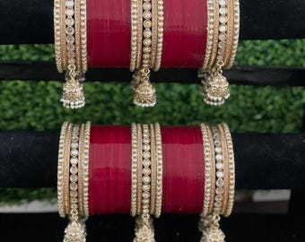 Indian Chura Bangle Set/Traditiona Bridal Choora Punjabi Chura/Bridal Dotted bangles/ Wedding bangle Set for Women, Jhumki Bangles Chooda