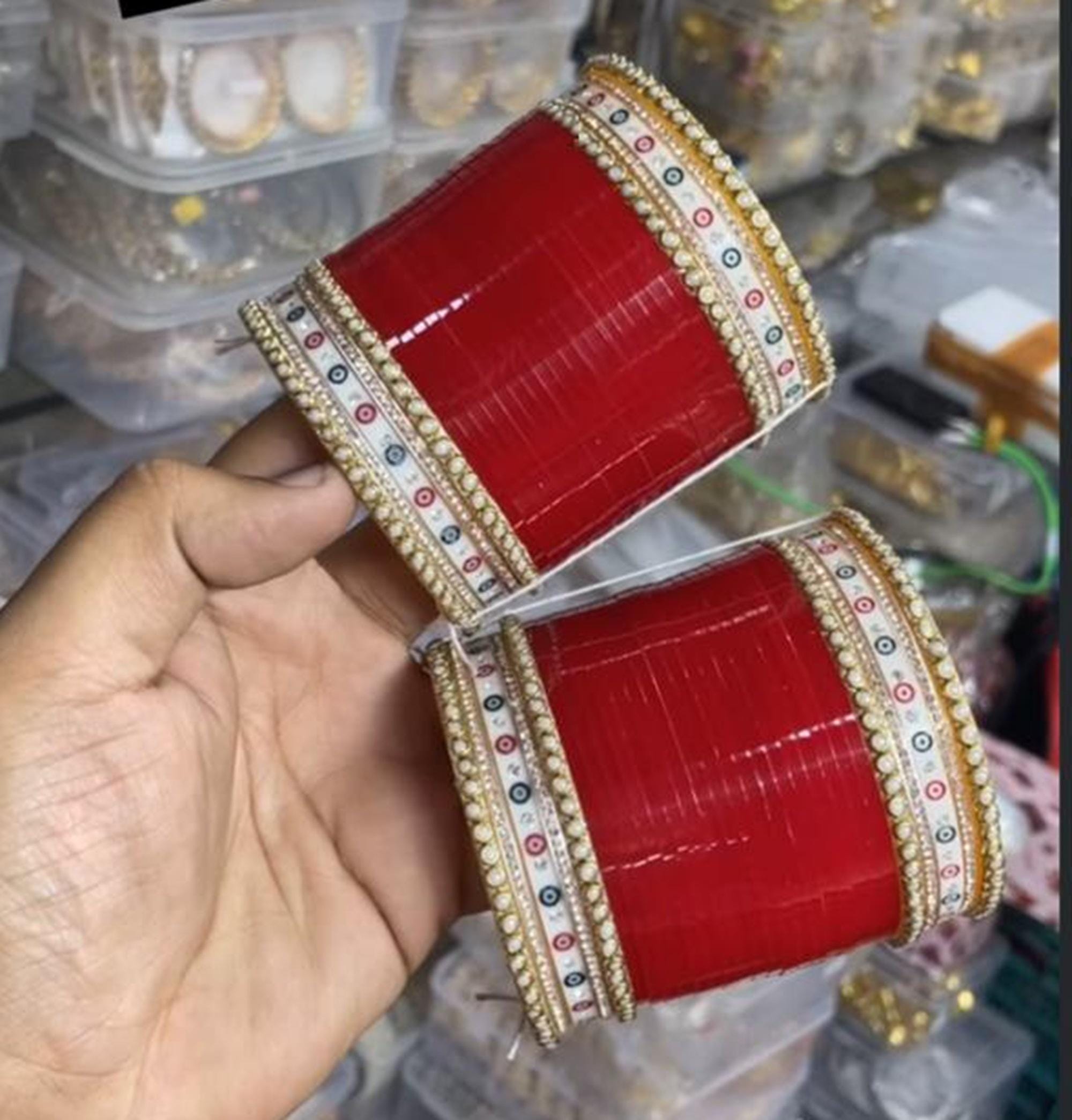 Indian Traditional Plain Red Chuda Pearl Kada Acrylic Wedding