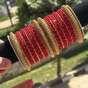 Red Color Velvet Thread Bangles Handmade Wedding Heavy Work