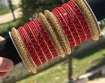 Wine Color Pearl Bridal Chura Set, Punjabi Style Indian Bangles
