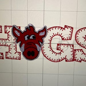 Hogs Applique Machine, Embroider File Design, Arkansas, Woo Pig Soiee, pig, u of a, hog face, football, sec, quick stitch, fill or applique