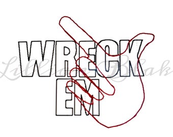 Arquivo de bordado à máquina com ponto feijão do time de futebol americano Wreck 'Em Texas